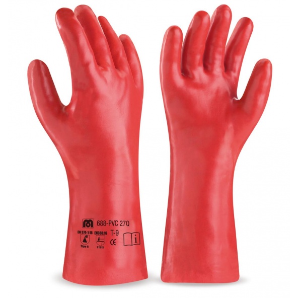 Comprar Guante De Pvc Estanco De 27 Cm. En Color Rojo Para Riesgos