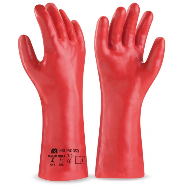 Comprar Guante Largo De Pvc Estanco De 35 Cm. En Color Rojo Para Riesgos