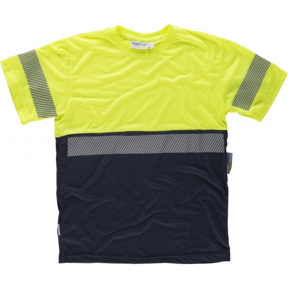 Comprar Camiseta tacto algodón con cintas reflectantes C6030 Marino+Amarillo AV workteam delante