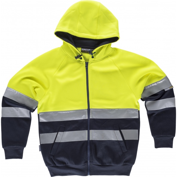 Comprar Sudadera con capucha y cintas reflectantes C9036 Amarillo AV+Marino workteam delante