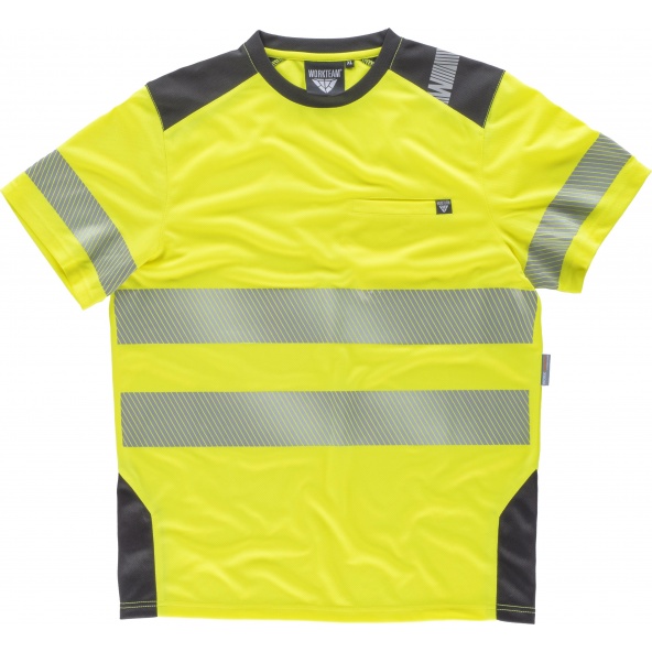 Comprar Camiseta transpirable con cintas reflectantes C2941 Amarillo AV+Gris Oscuro workteam delante