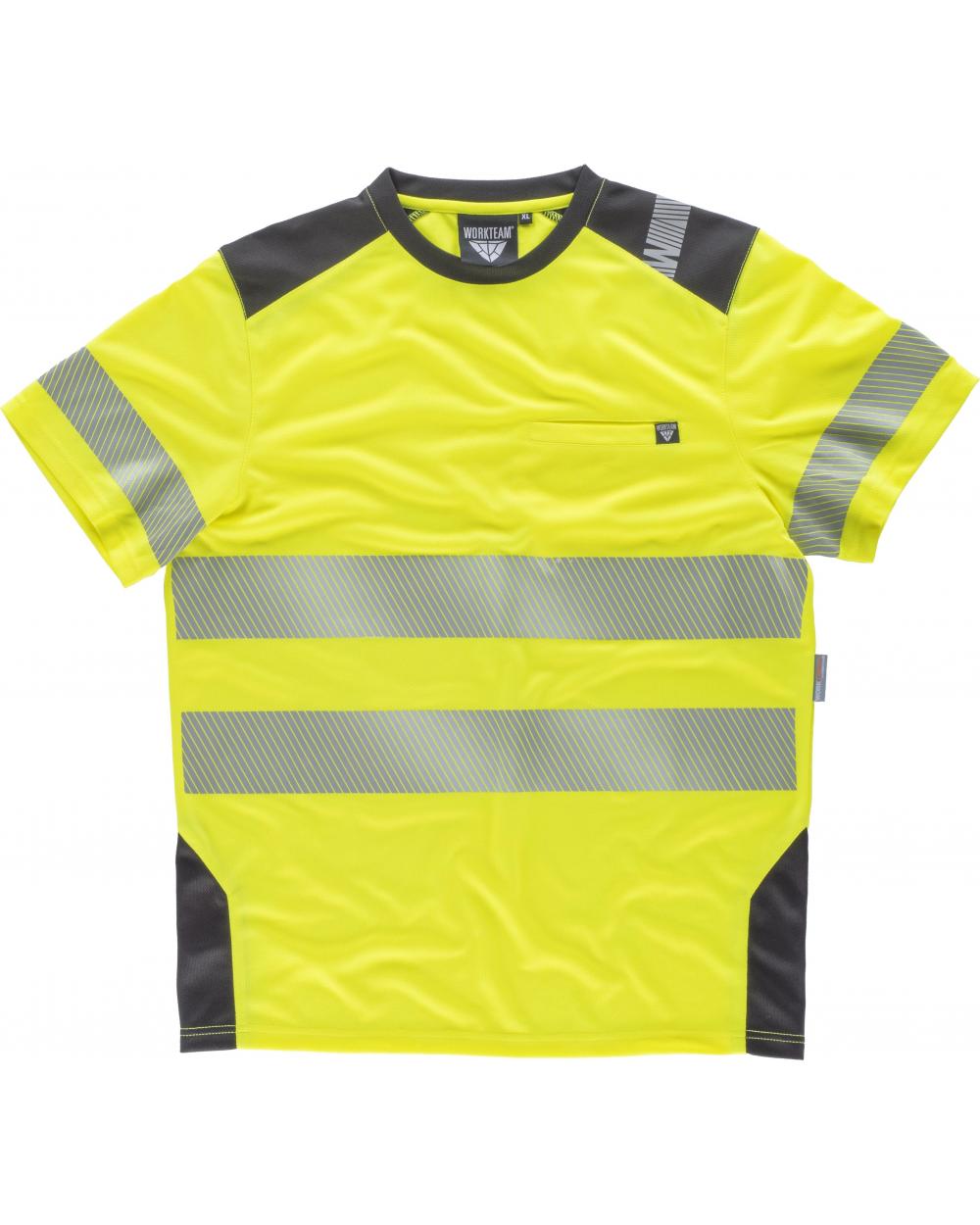 Comprar Camiseta transpirable con cintas reflectantes C2941 Amarillo AV+Gris Oscuro workteam delante