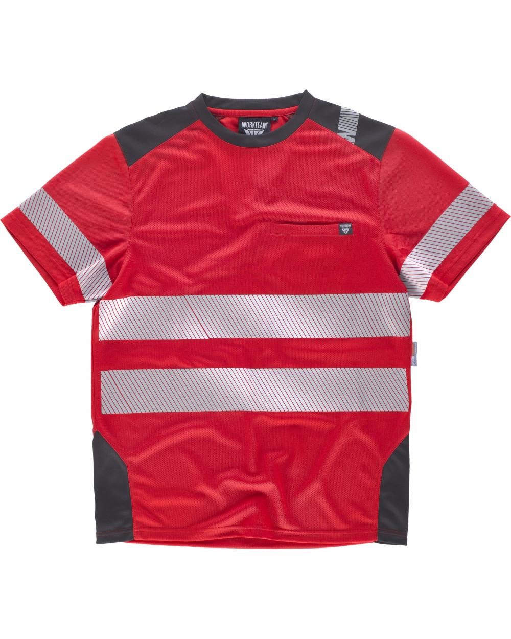 Comprar Camiseta transpirable con cintas discontinuas C2942 Rojo+Gris Oscuro workteam delante