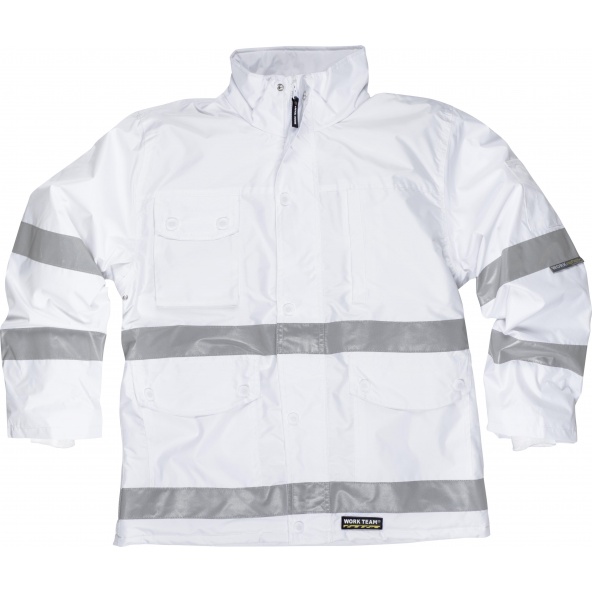 Comprar Parka acolchada con cintas reflectantes S1008 Blanco workteam delante