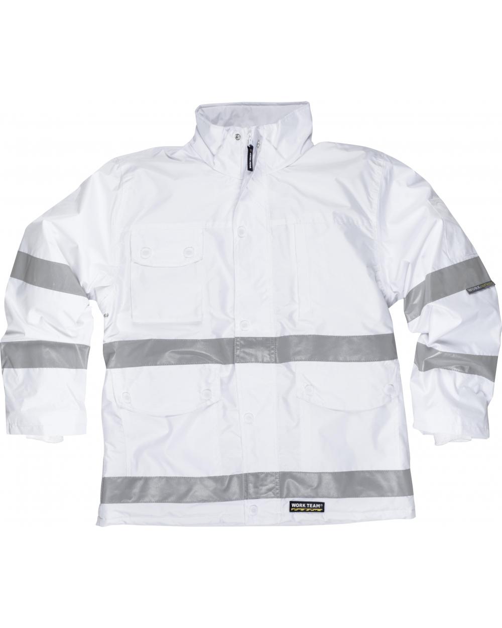 Comprar Parka acolchada con cintas reflectantes S1008 Blanco workteam delante