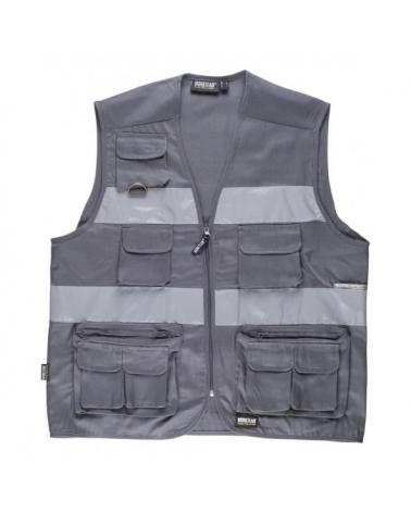 Comprar Chaleco tipo safari con cintas reflectantes S3107 Gris workteam delante