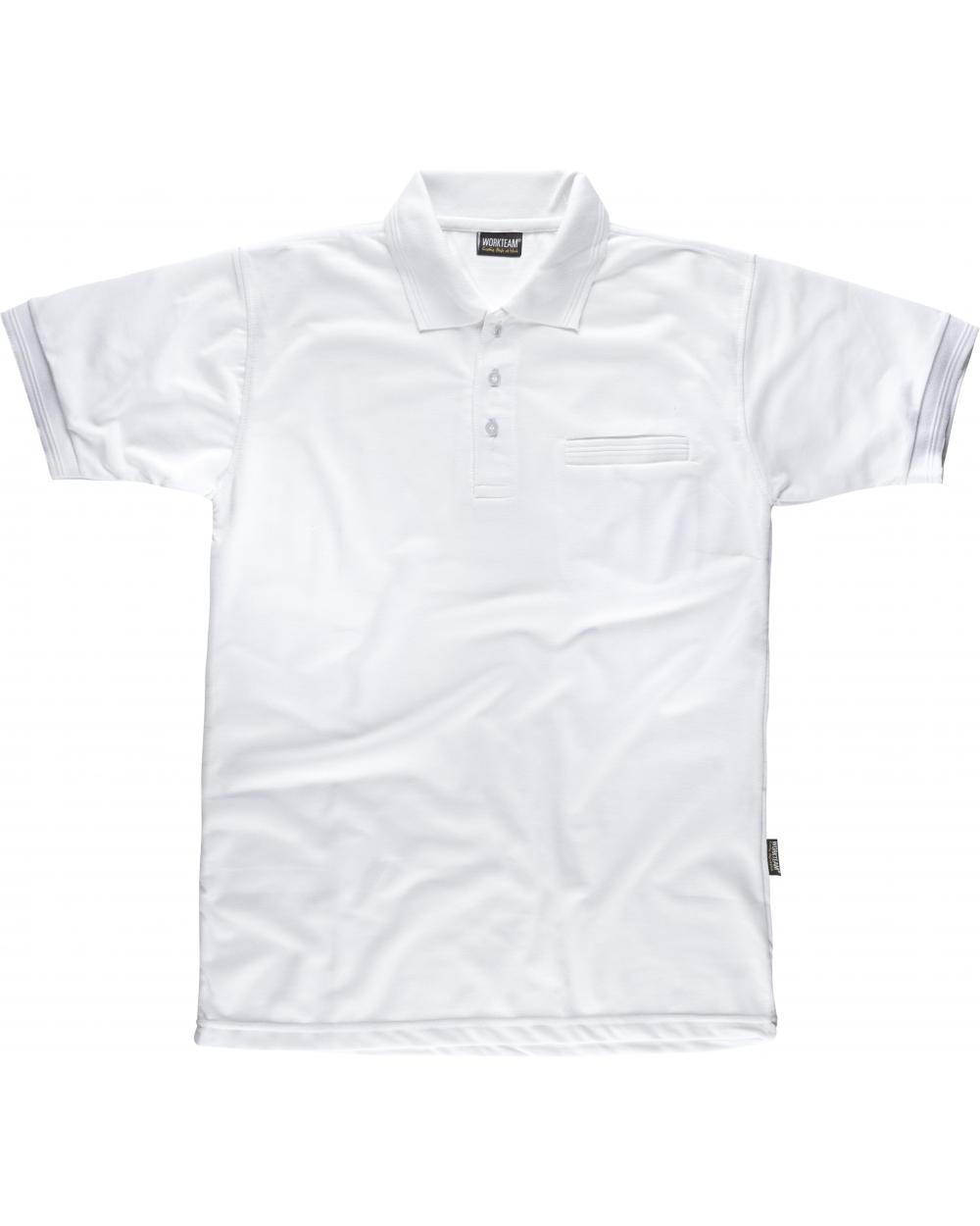 Comprar Polo liso con bolsillo S6502 Blanco workteam delante