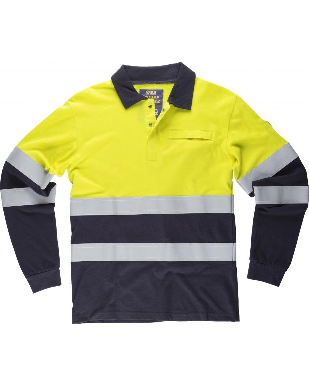 Comprar Polo ignifugo y antiestatico certificado S6591 Marino+Amarillo AV workteam delante