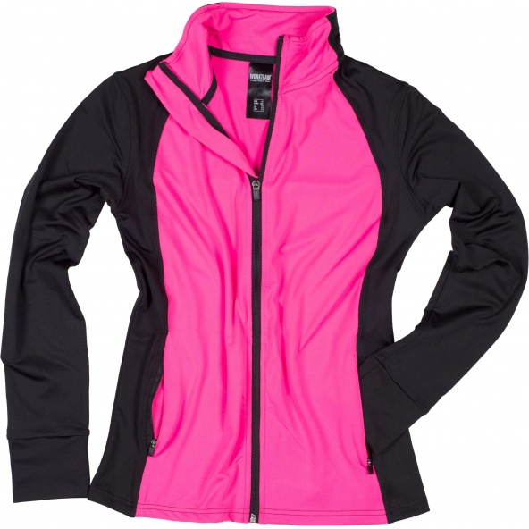 Comprar Chaqueta deportiva entallada para mujer S7550 Negro+Rosa Fluor workteam delante