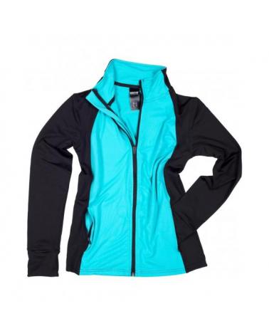 Comprar Chaqueta deportiva entallada para mujer S7550 Negro+Turquesa workteam delante