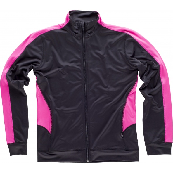 Comprar Chaqueta deportiva entallada para mujer S7551 Negro+Rosa Fluor workteam delante