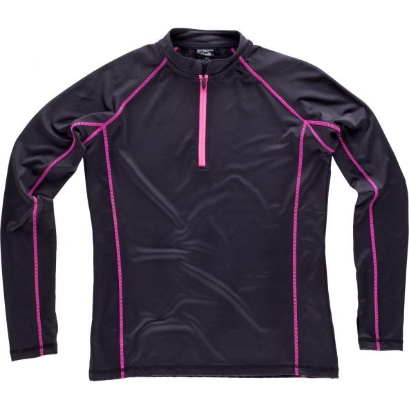 Comprar Sudadera deportiva entallada para mujer S7555 Negro+Rosa Fluor workteam delante