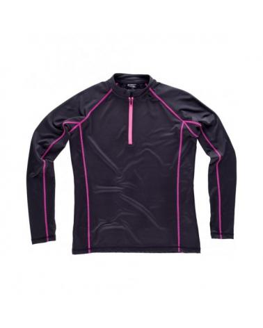 Comprar Sudadera deportiva entallada para mujer S7555 Negro+Rosa Fluor workteam delante