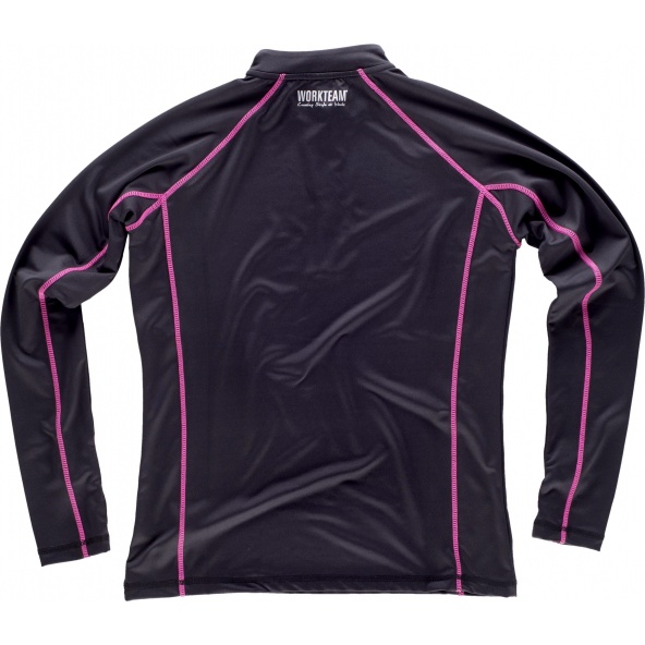 Sudadera deportiva entallada para mujer S7555 Negro+Rosa Fluor workteam atrás barato