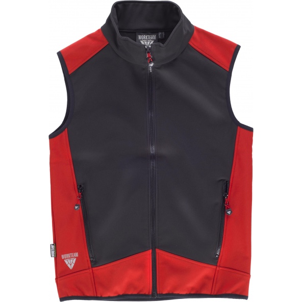 Comprar Chaleco workshell con membrana cortavientos S9315 Negro+Rojo workteam delante