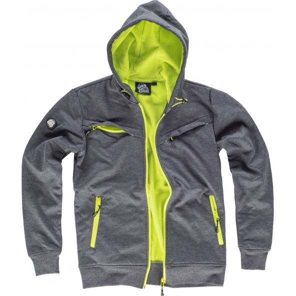 Comprar Sudadera Workshell con capucha S9482 Gris+Amarillo AV workteam delante