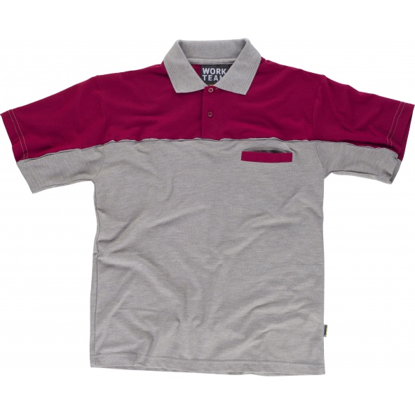 Comprar Polo combinado con bolsillo WF1855 Gris+Granate workteam delante