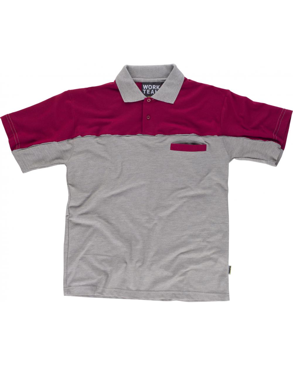 Comprar Polo combinado con bolsillo WF1855 Gris+Granate workteam delante