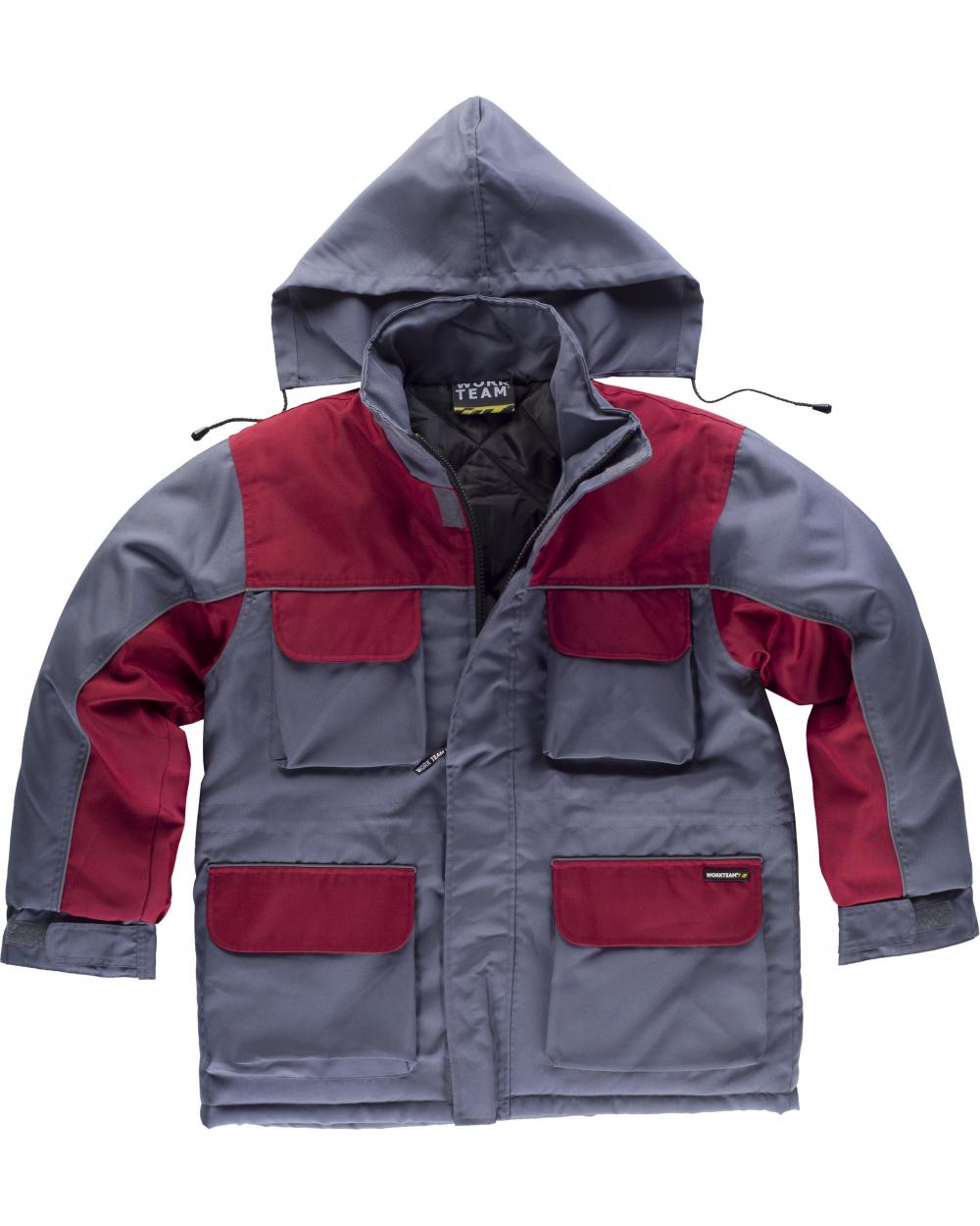 Comprar Parka acolchada con capucha WF1858 Gris+Granate workteam delante