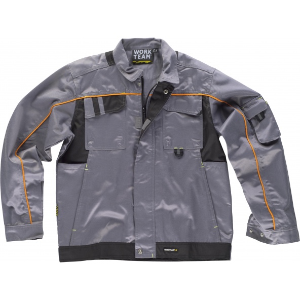 Comprar Cazadora antimanchas WF1901 Gris+Negro workteam delante