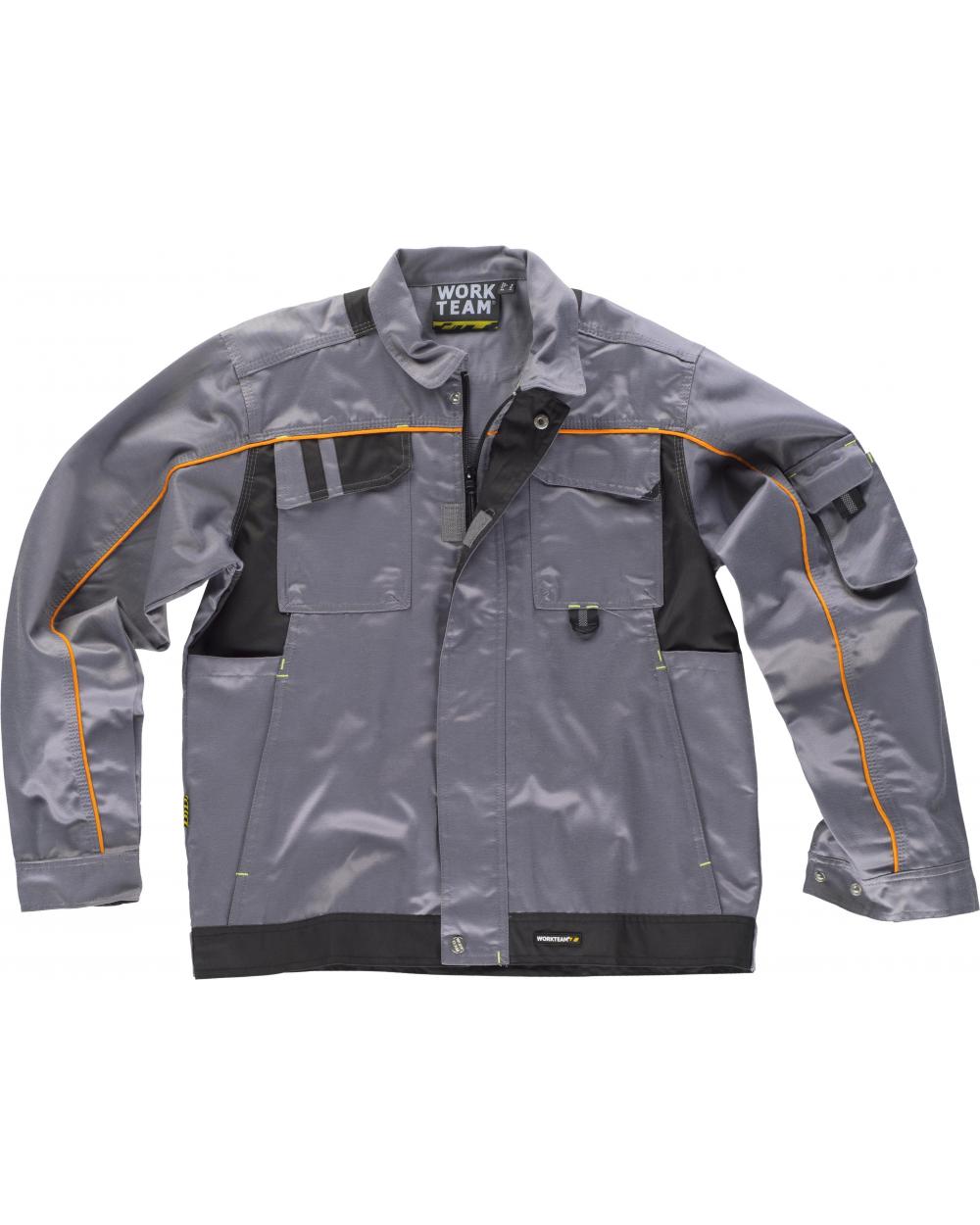 Comprar Cazadora antimanchas WF1901 Gris+Negro workteam delante