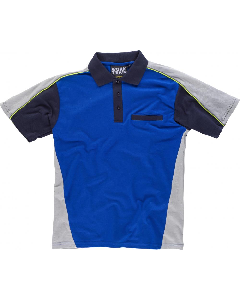 Comprar Polo tricolor con bolsillo WF5855 Azulina+Gris Claro+Marino workteam delante