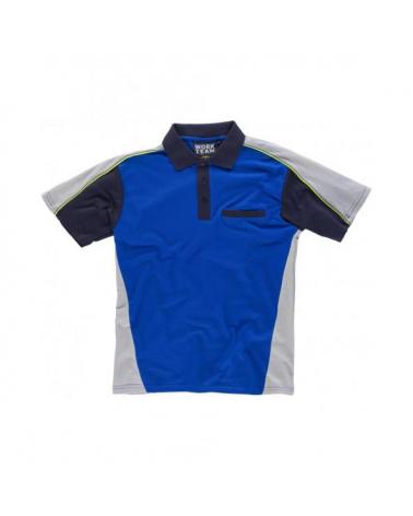 Comprar Polo tricolor con bolsillo WF5855 Azulina+Gris Claro+Marino workteam delante