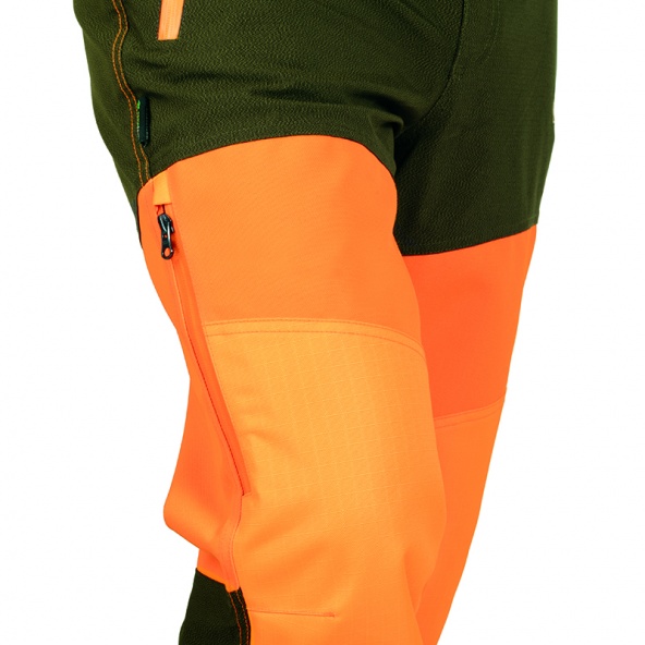 pantalo Hart WILDPRO-T naranja y verde detalle rodilla