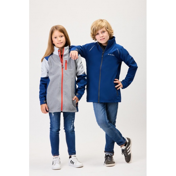 Chaqueta soft shell deportiva para niño y niña color azulina y gris