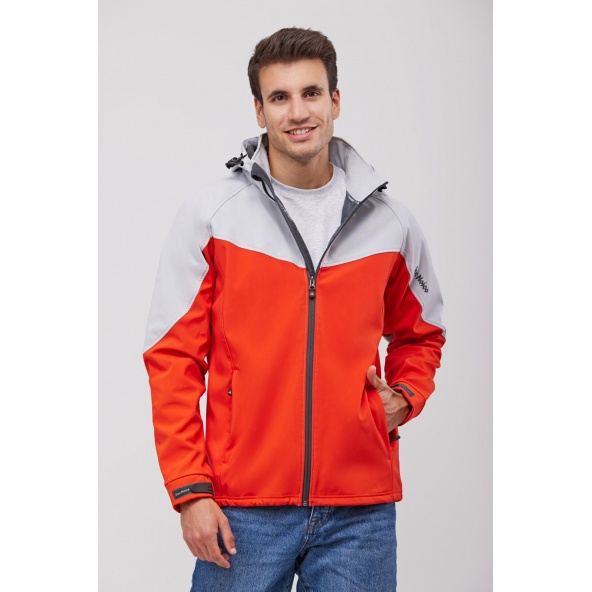 Roc Neige RN2010003 Chaqueta softshell roja y gris claro con capucha desmontable