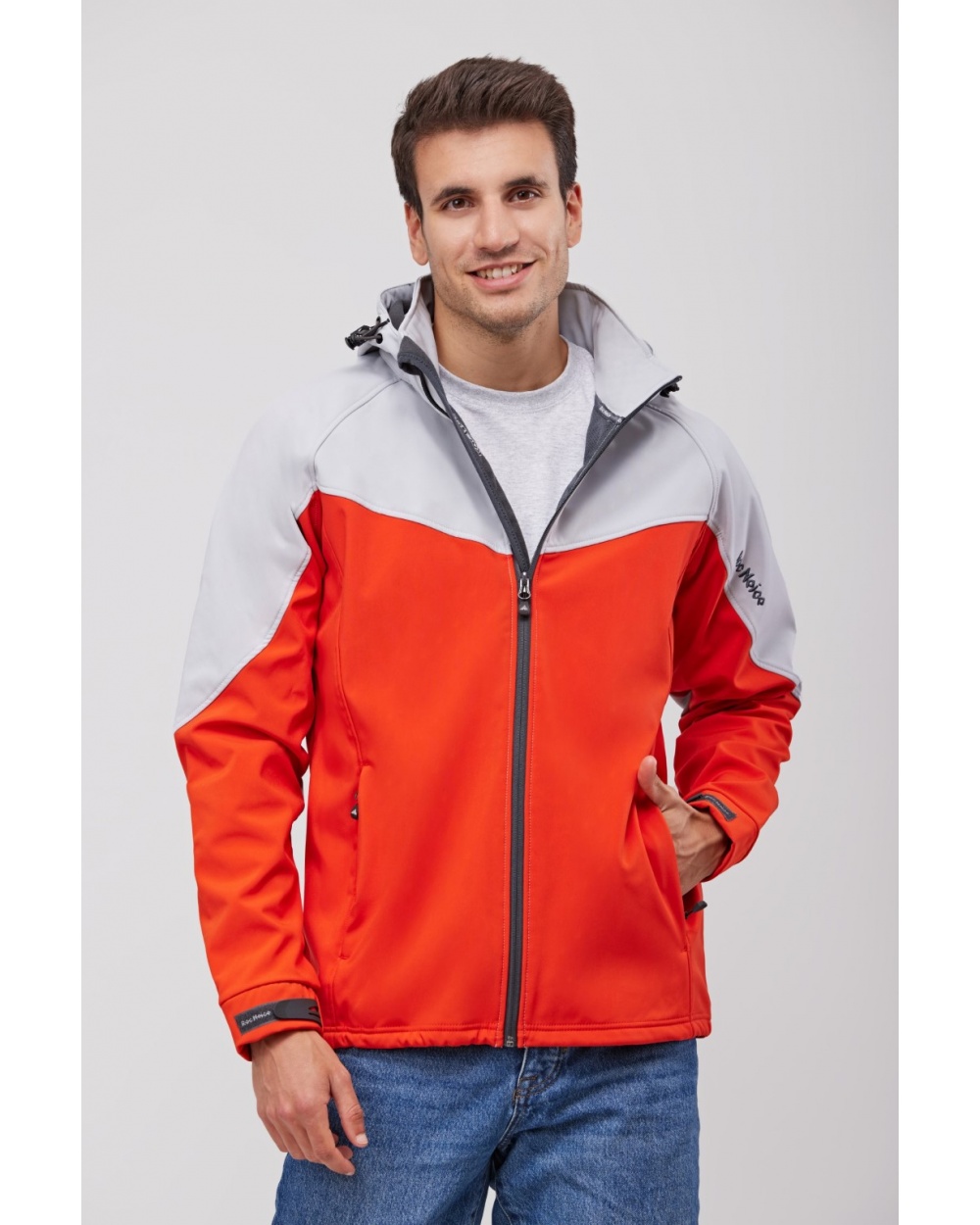 Roc Neige RN2010003 Chaqueta softshell roja y gris claro con capucha desmontable